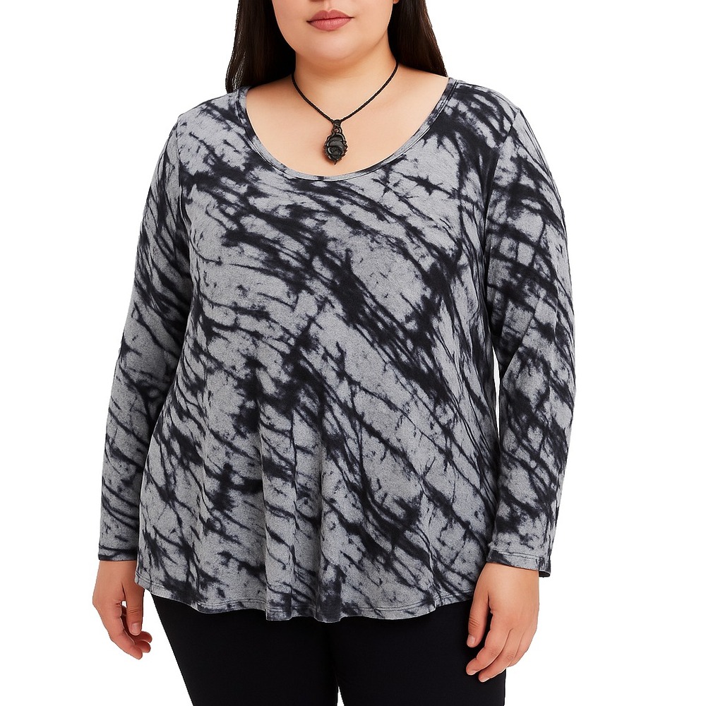Simply Vera Vera Wang Womens 1X Gray Black Tie Dye Top Casual Boho Minimalist
